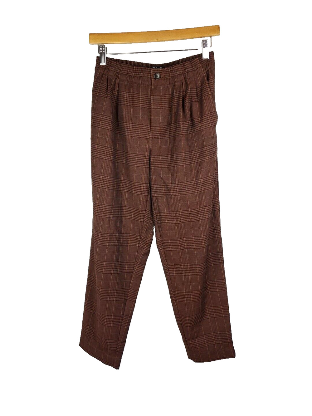 Madewell Pants Womens XXS Flannel Track Trousers Brown Glen Plaid Workwear